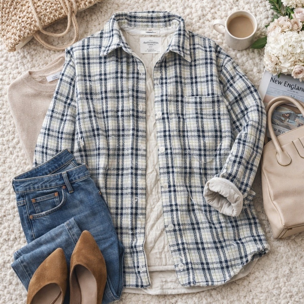 Abercrombie Plaid Shacket Oversized Coastal Preppy Jacket L